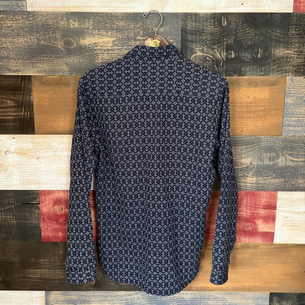 Oliver Spencer Club Collar Button Up Shirt Blue Geometric Print Mens Size Small - Picture 5 of 7